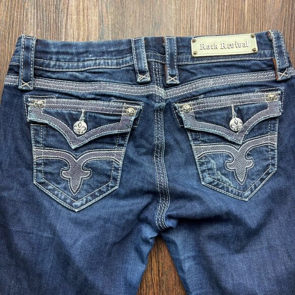 Rock Revival Maggie Boot Jeans Dark Wash Flap Pocket Women’s Size 28 - Picture 8 of 13